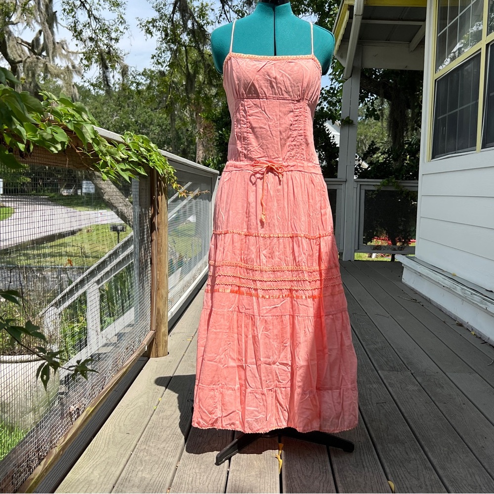 JWF - Just for Wraps: Coral Spaghetti Strap Adjustable Maxi Dress. Size Large*